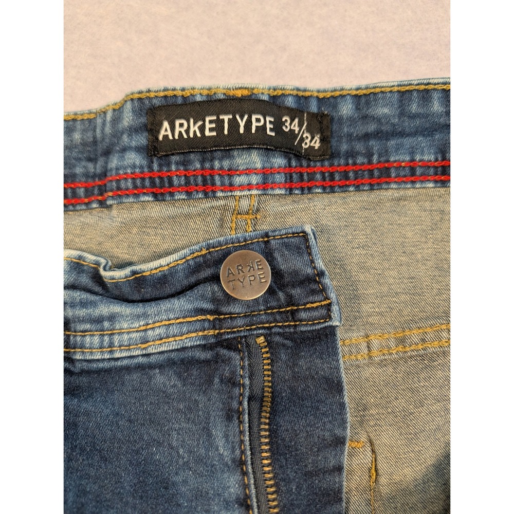 ARKETYPE Jeans Men 34x34 Blue Distressed Acid Wash Ripped Denim Excellent - Picture 2 of 7